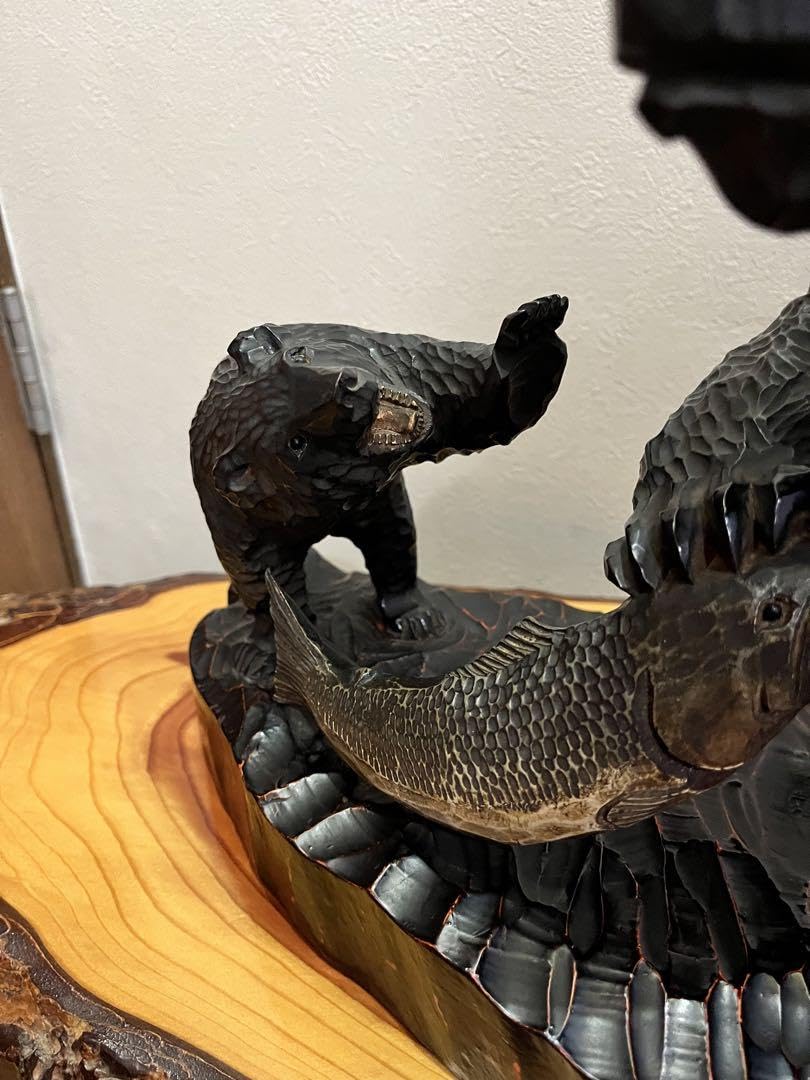 Amazon.co.jp: 木彫り熊 熊の親子 旭川 アイヌ 松井作 民芸品